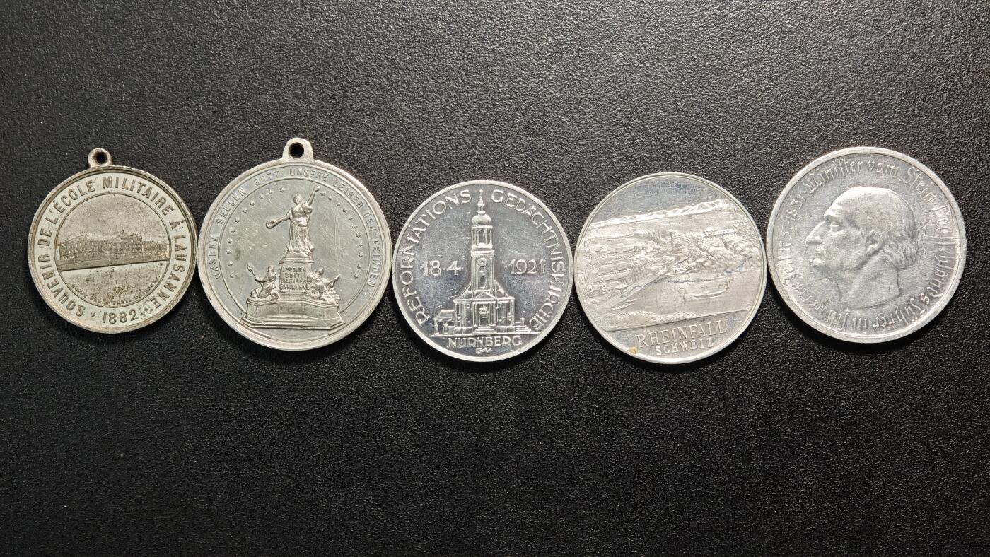 【德藏】世界币章拍卖第160期 5枚一组 德国射击节等白色金属纪念章及德紧时期马币 详细尺寸请看拍品介绍