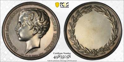 博洋堂“岁启嘉年”2026新年精品大拍专场暨第155期（全场包邮） - PCGS SP63 唯一记录1863年拿破仑4世幼儿头像纪念大银章。950高银，极其稀少的法国早期原铸大银章！