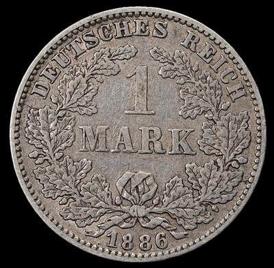 修遠堂世界钱币第一百期 - 1886年德国1马克银币 E厂铭，5.47g，含银90%，少见厂铭
