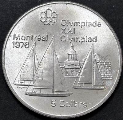 文馨钱币收藏 迎新纳福2026新年第一场（第 287 场）金银老铜币拍卖 - 原光品相 1973 年加拿大蒙特利尔第 21 届夏季奥林匹克运动会帆船系列 5 元纪念大银币，24.3 克 925 高银，金黄彩边，品相可评级