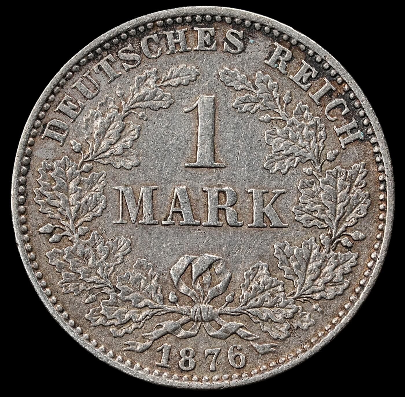 修遠堂世界钱币第一百期 1876年德国1马克银币 C厂铭，5.45g，含银90%