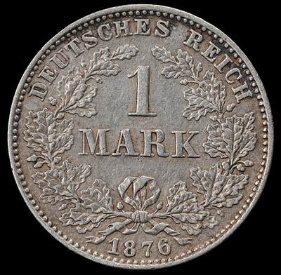 修遠堂世界钱币第一百期 - 1876年德国1马克银币 C厂铭，5.45g，含银90%