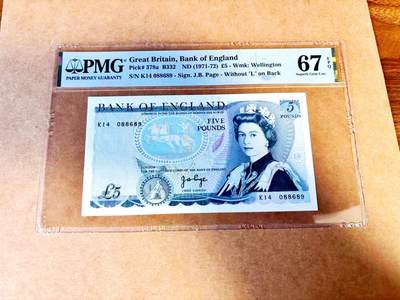 【Blue Auction】世界纸币精拍第771期——18级TOP拍卖/信誉/品质/专业/高效💫 - 【无47】英国 D序列 1971-72年5镑 PMG67EPQ 高分