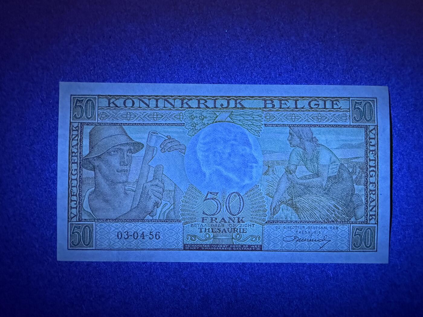 《艾美收藏》第227期-1.3周六外币黄金场-马年首拍 比利时50法郎 UNC 1956年老版本
