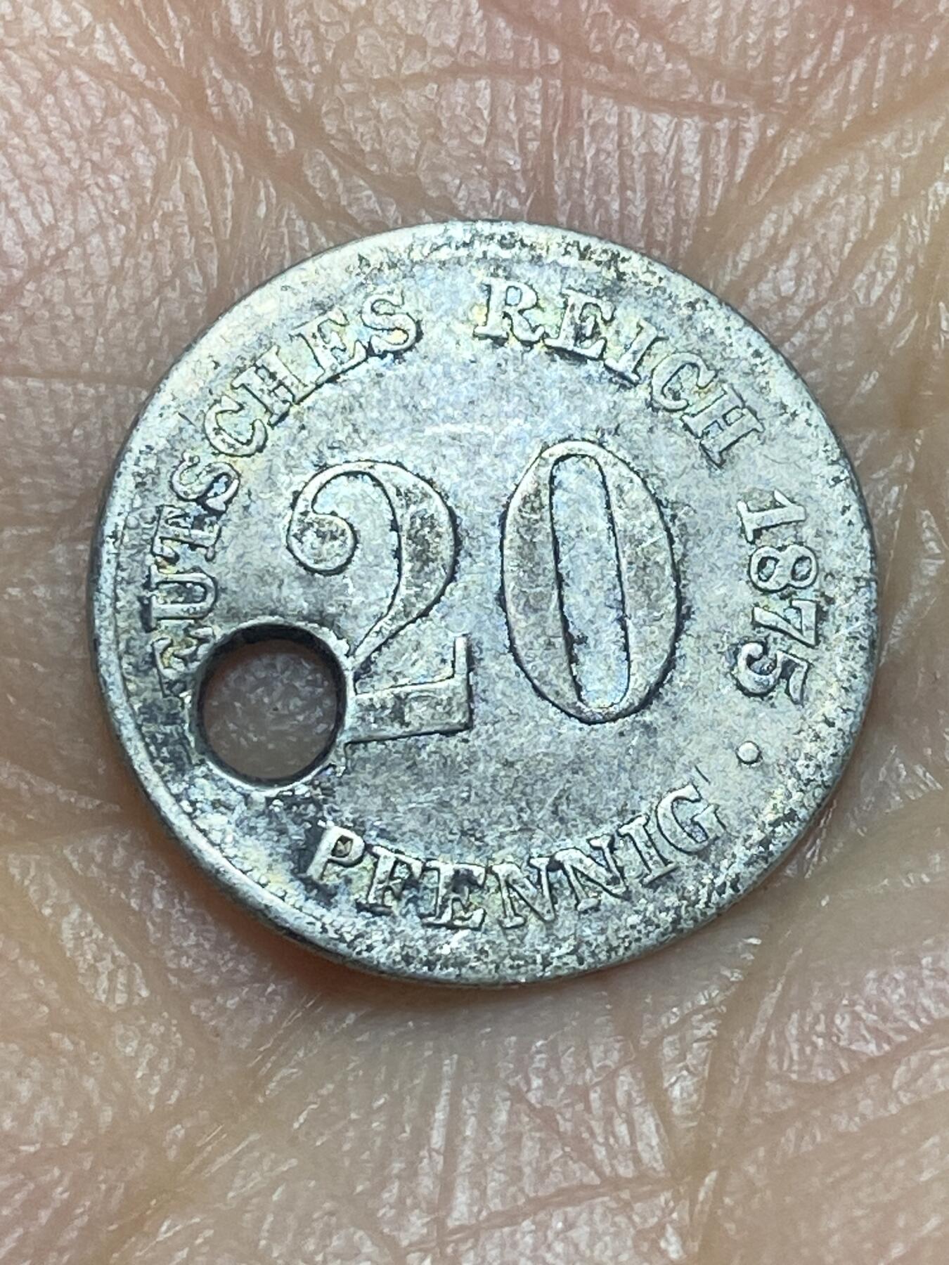 2026年第三场(总第一百七十二场）外国好品散币场(免佣金) 打孔–德意志帝国1875年20芬尼银币(威廉一世时期，F标斯图加特造，900高银)