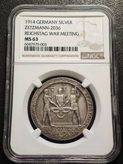 【德藏】世界币章拍卖第160期 - 1914年德国一战德奥同盟抵抗法国英国俄国纪念银章 NGC MS63 生动活泼 不同动物代表不同国家 寓意深远