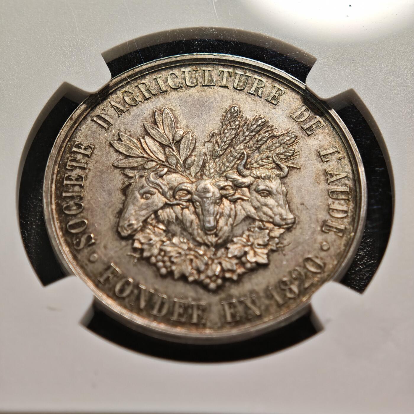 【德藏】世界币章拍卖第160期 1820年法国农业协会女神银章 NGC MS62 原味包浆 好品好状态