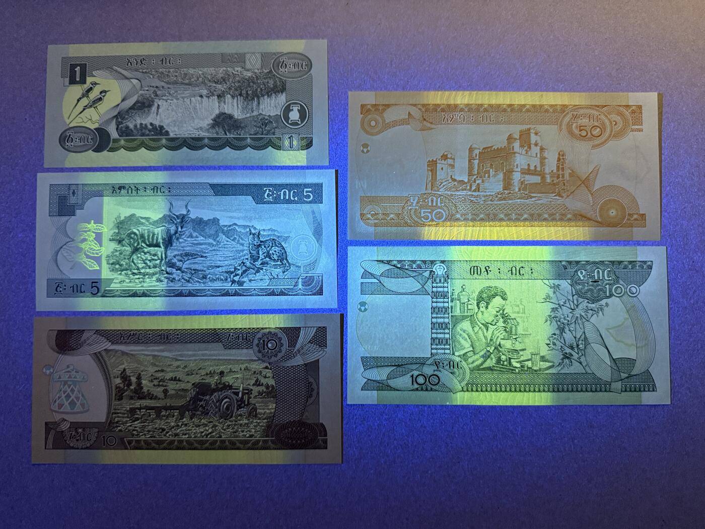 《艾美收藏》第227期-1.3周六外币黄金场-马年首拍 埃塞俄比亚1-100比尔5张 UNC 全部同签名