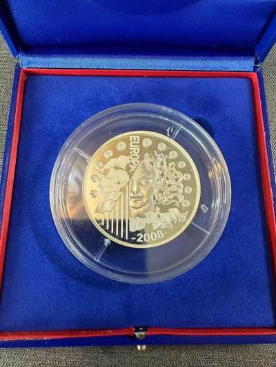 第186期拍卖 - 法国2008年欧盟轮值主席国5盎司加厚精制纪念银币，950银，发行500枚