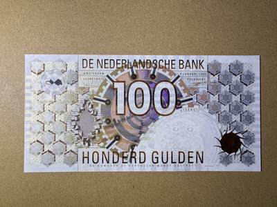 《艾美收藏》第227期-1.3周六外币黄金场-马年首拍 - 荷兰100盾 UNC 1992年 齿轮版 有一处荧光点