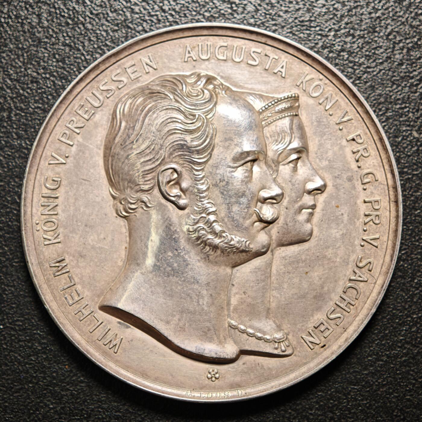 【德藏】世界币章拍卖第160期 1903年 德国普鲁士国王威廉一世和萨克森·魏玛·艾森纳赫公主奥古斯塔结婚纪念大银章 浮雕感极强 直径约：50.9mm；重约：60.4g