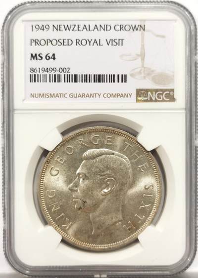 博洋堂“岁启嘉年”2026新年精品大拍专场暨第155期（全场包邮） - NGC MS64 新西兰1949年乔治六世克朗银币，卷拆原光好品，极品状态。