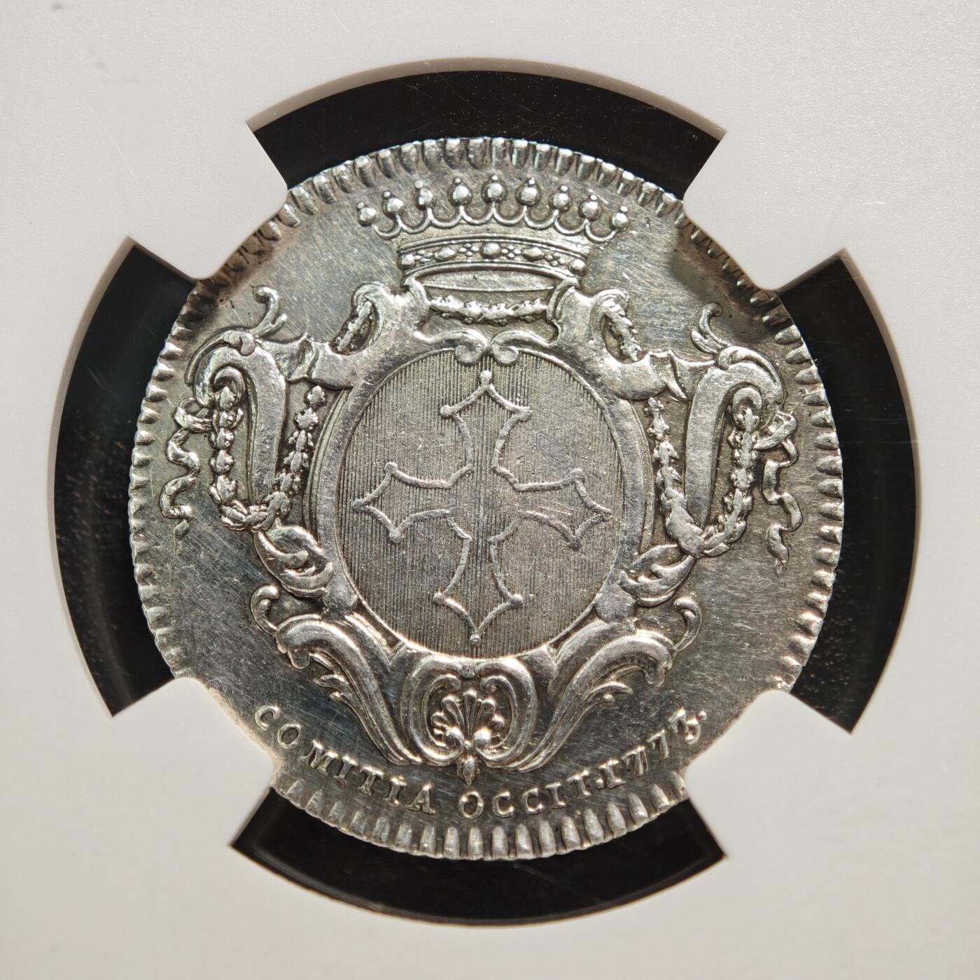 【德藏】世界币章拍卖第160期 1773年 法国朗格多克地区圆形代用币银章 NGC AU58