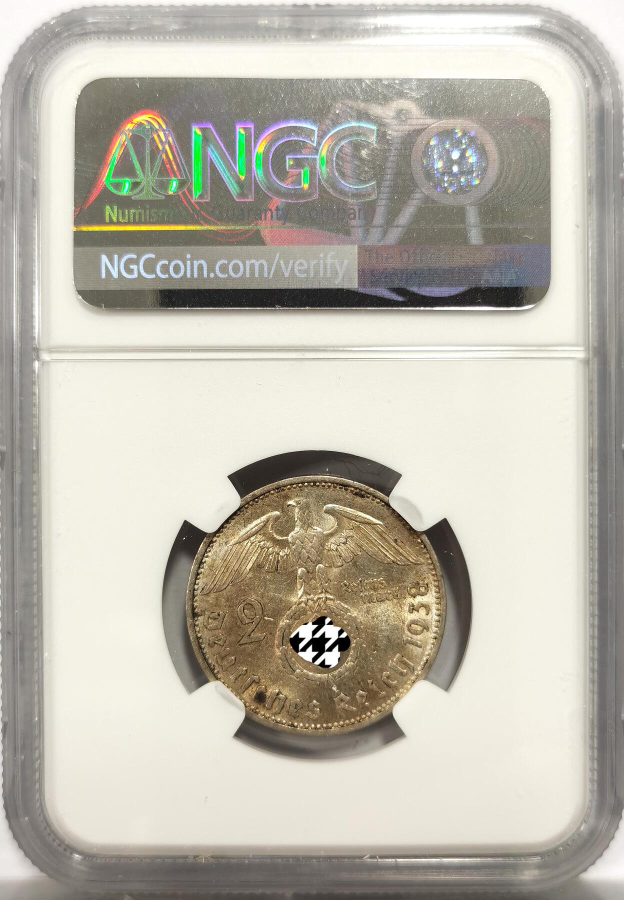 博洋堂“岁启嘉年”2026新年精品大拍专场暨第155期（全场包邮） NGC MS61 德国1938年A版兴登堡2马克银币 淡彩包浆