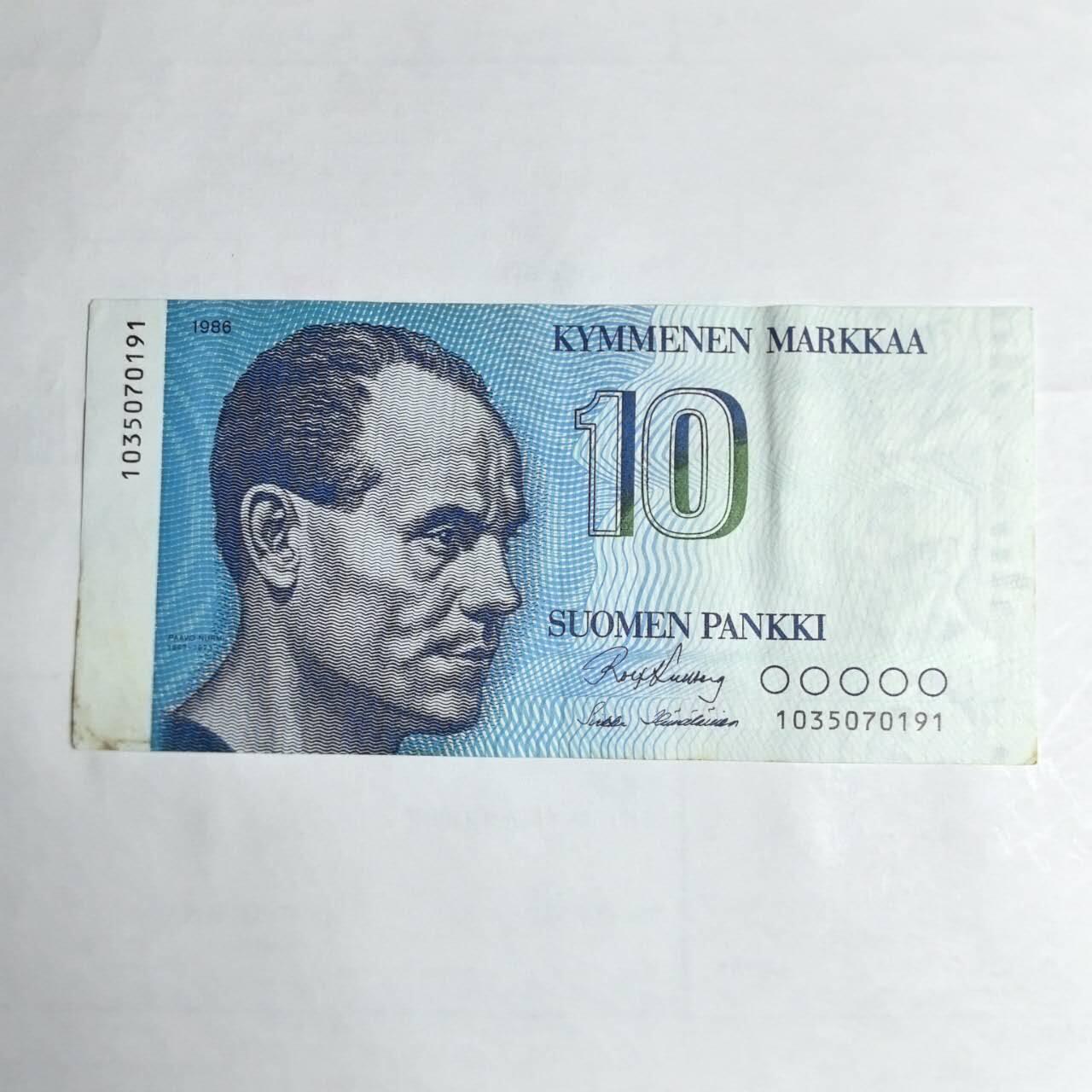 各国外币第106期 无佣金 芬兰10马克尾91（签名2）