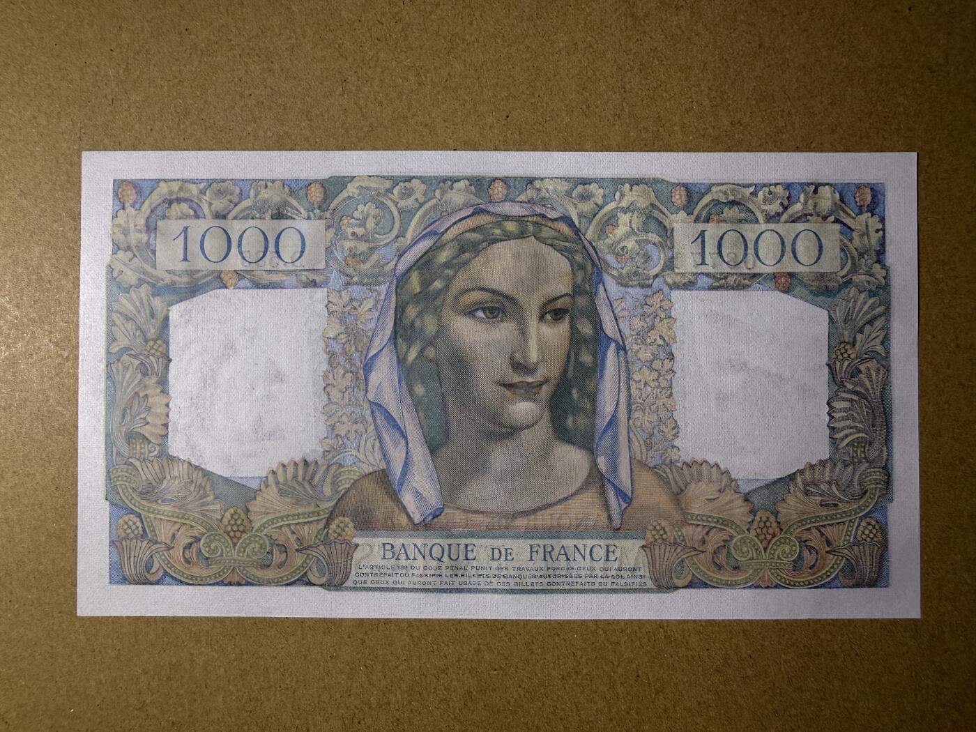 《艾美收藏》第227期-1.3周六外币黄金场-马年首拍 法国1000法郎 UNC 1949年老版本