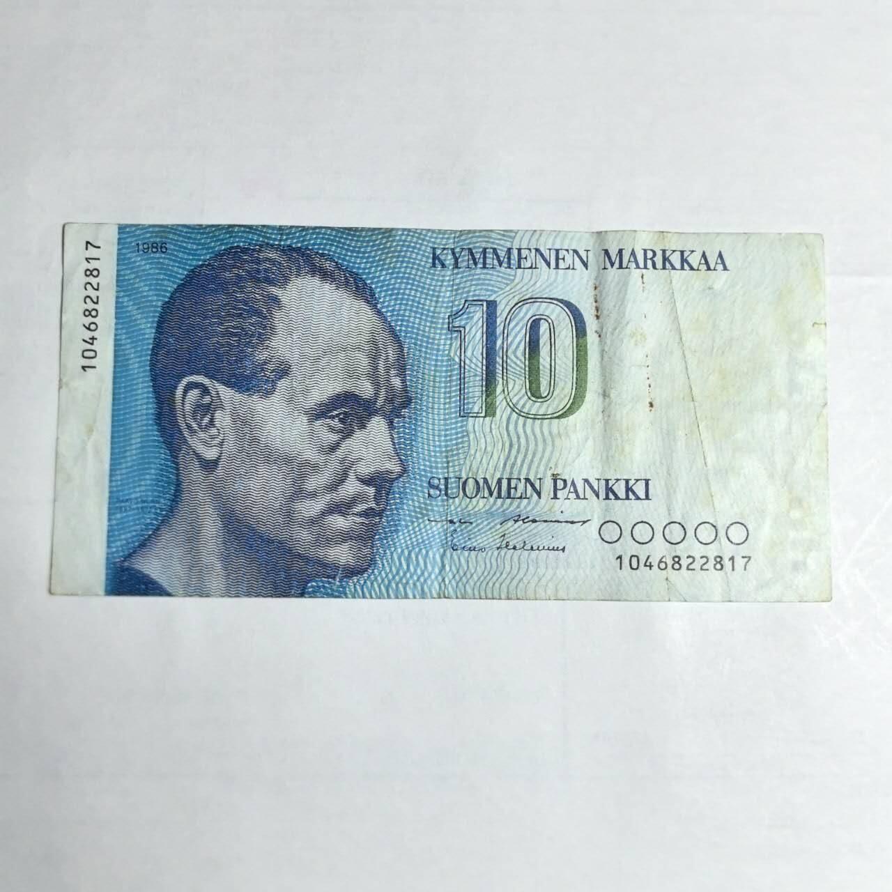 各国外币第106期 无佣金 芬兰10马克尾17（签名4）