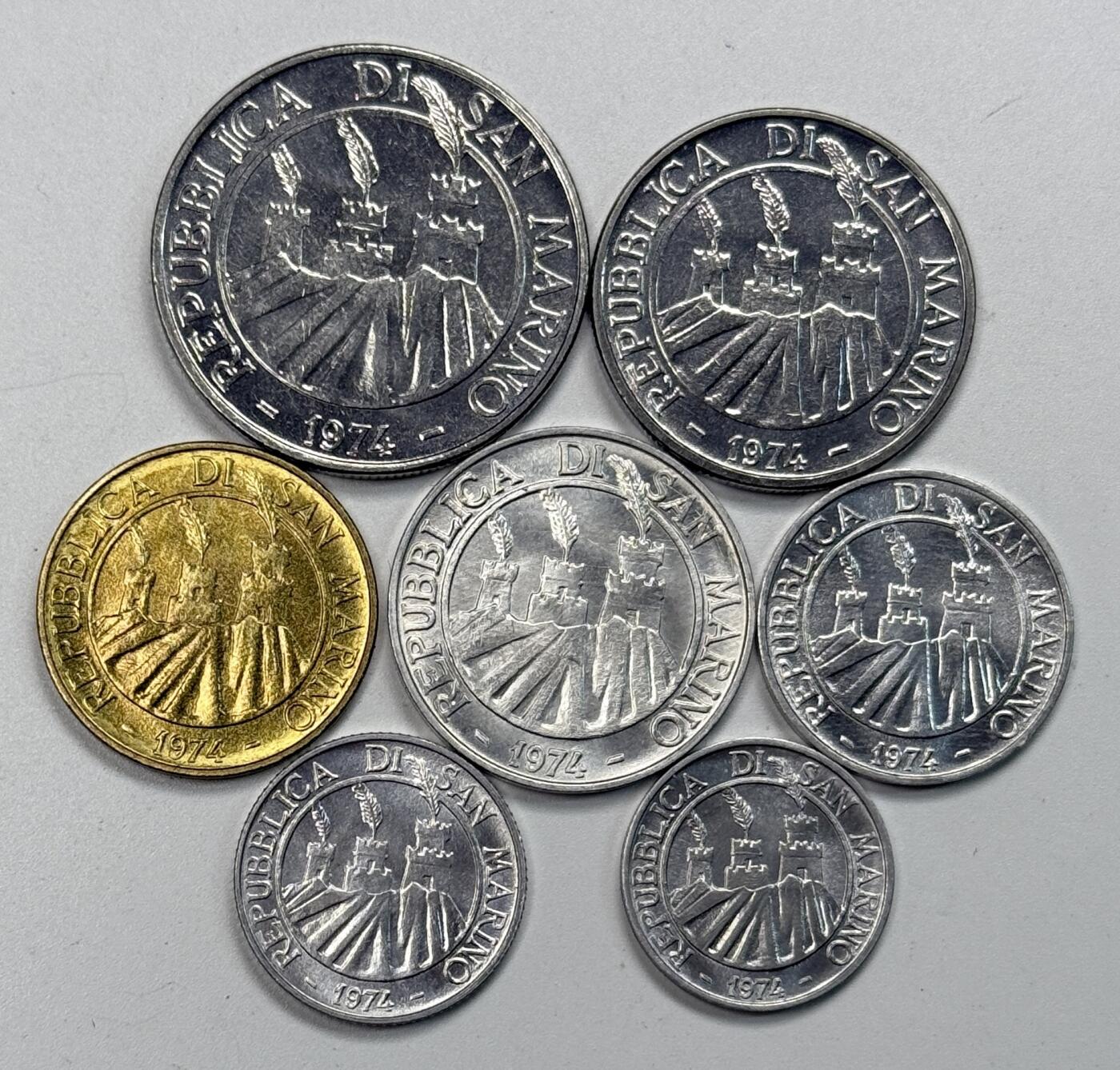 S&S Numismatic世界钱币-拍卖 第117期  圣马力诺1974年 1里拉-100里拉 7枚套币