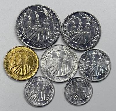 S&S Numismatic世界钱币-拍卖 第127期 圣马力诺1974年 1里拉-100里拉 7枚套币