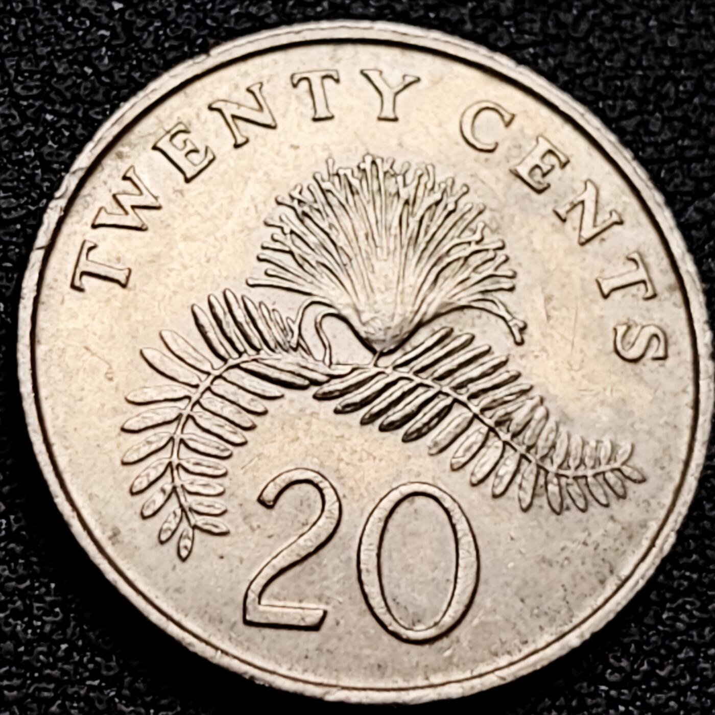 泉币菌-第160场-新年第三场 精品福利场 1993年 高币值 新加坡20分 绒球花 高盾徽版 直径21.36mm