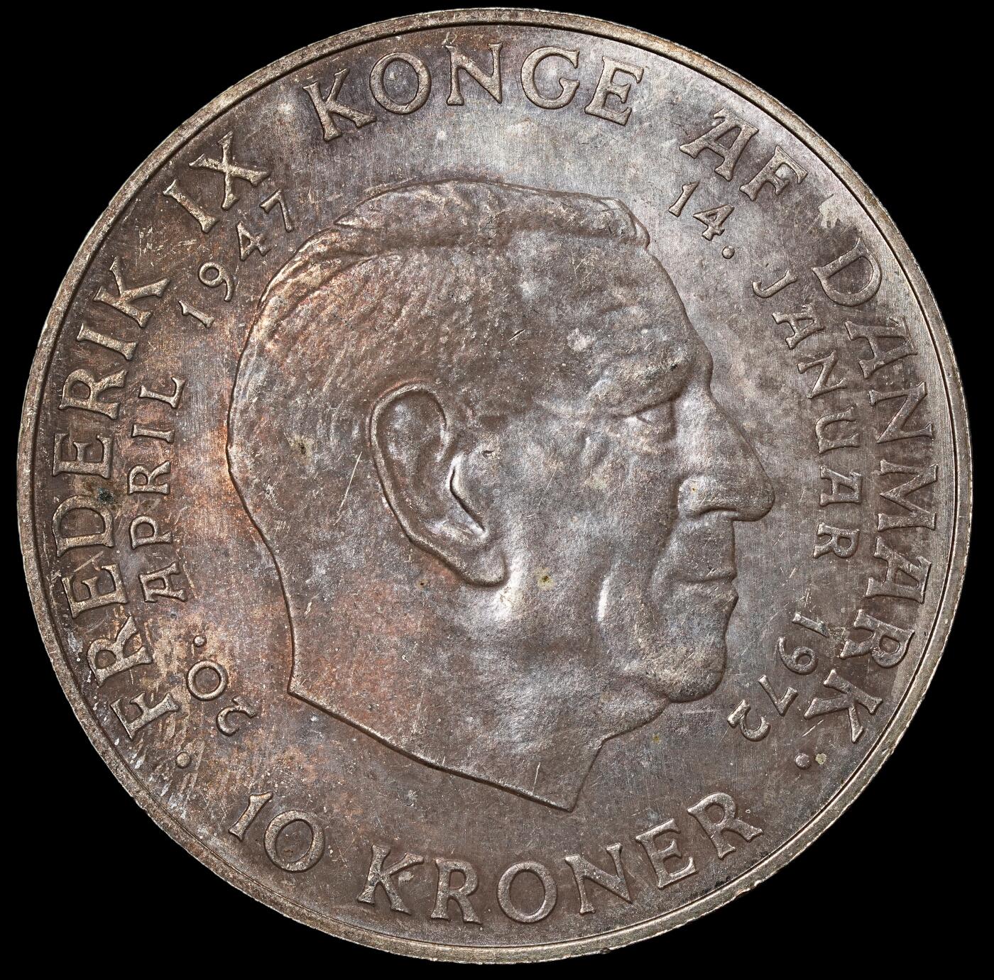 修遠堂世界钱币第一百期 1972年丹麦国王更迭纪念10克朗银币 20.40g，含银80%