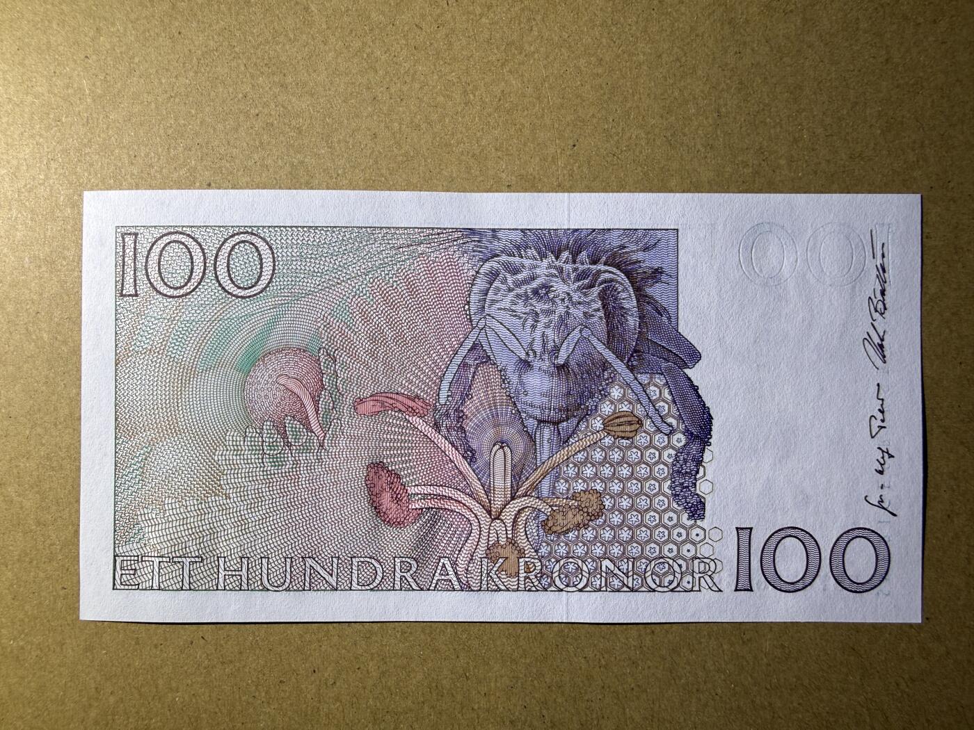 《艾美收藏》第227期-1.3周六外币黄金场-马年首拍 瑞典100克朗 UNC 1998年 初版 瑞典自然科学家林奈