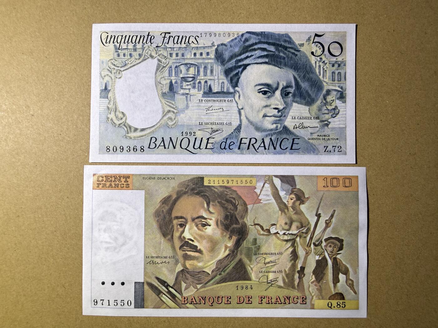 《艾美收藏》第227期-1.3周六外币黄金场-马年首拍 法国50、100法郎2张 UNC 全程无4
