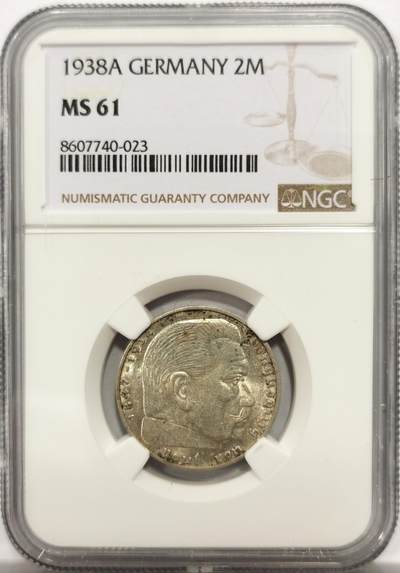 博洋堂“岁启嘉年”2026新年精品大拍专场暨第155期（全场包邮） - NGC MS61 德国1938年A版兴登堡2马克银币 淡彩包浆