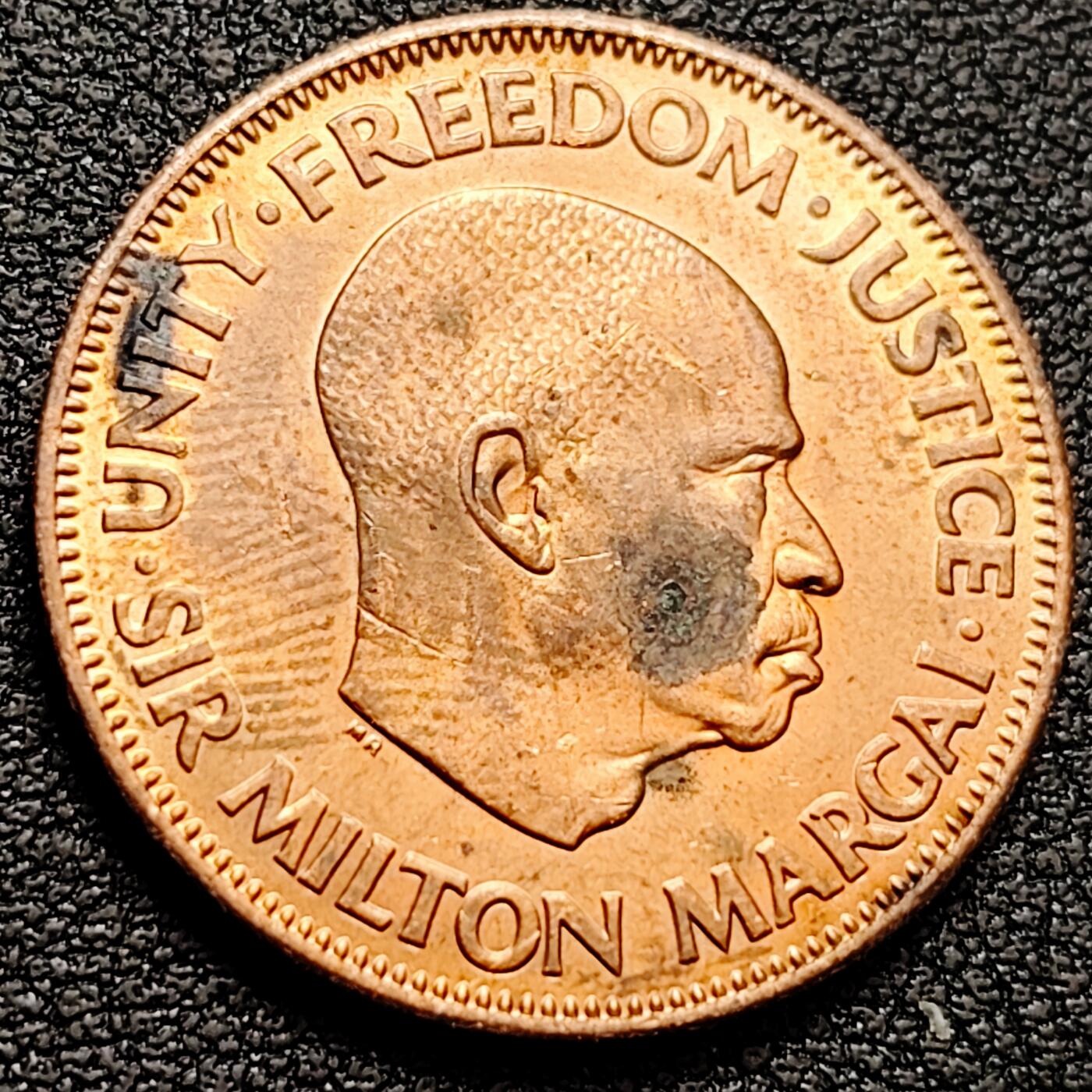 泉币菌-第160场-新年第三场 精品福利场 铜光 首任总理马盖 棕榈树 塞拉利昂1964年1分青铜硬币 25.4毫米5.7克 铜币