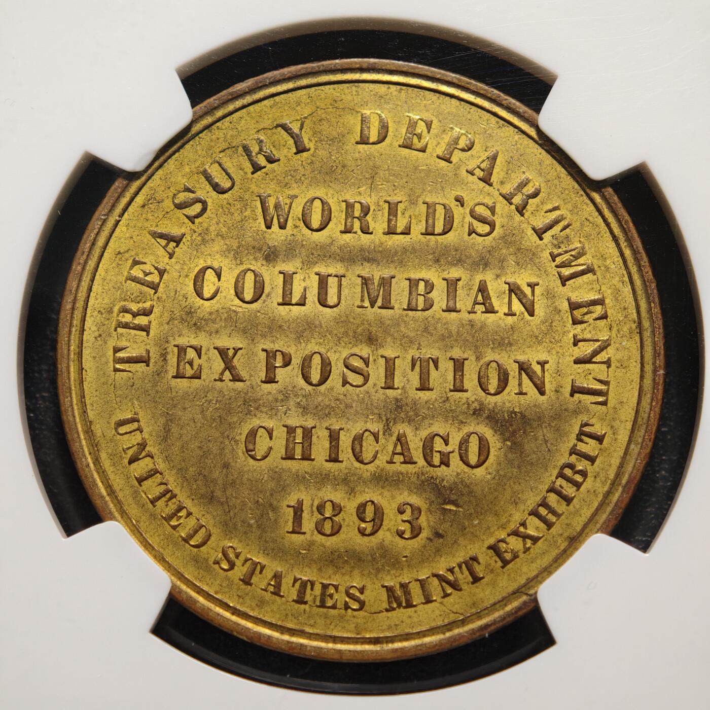 【德藏】世界币章拍卖第160期 1893年 美国哥伦比亚世博会纪念铜章 NGC MS63 正面是哥伦比亚世博会主馆的建筑物，背面记录世博会文字。品相完好，少见品种