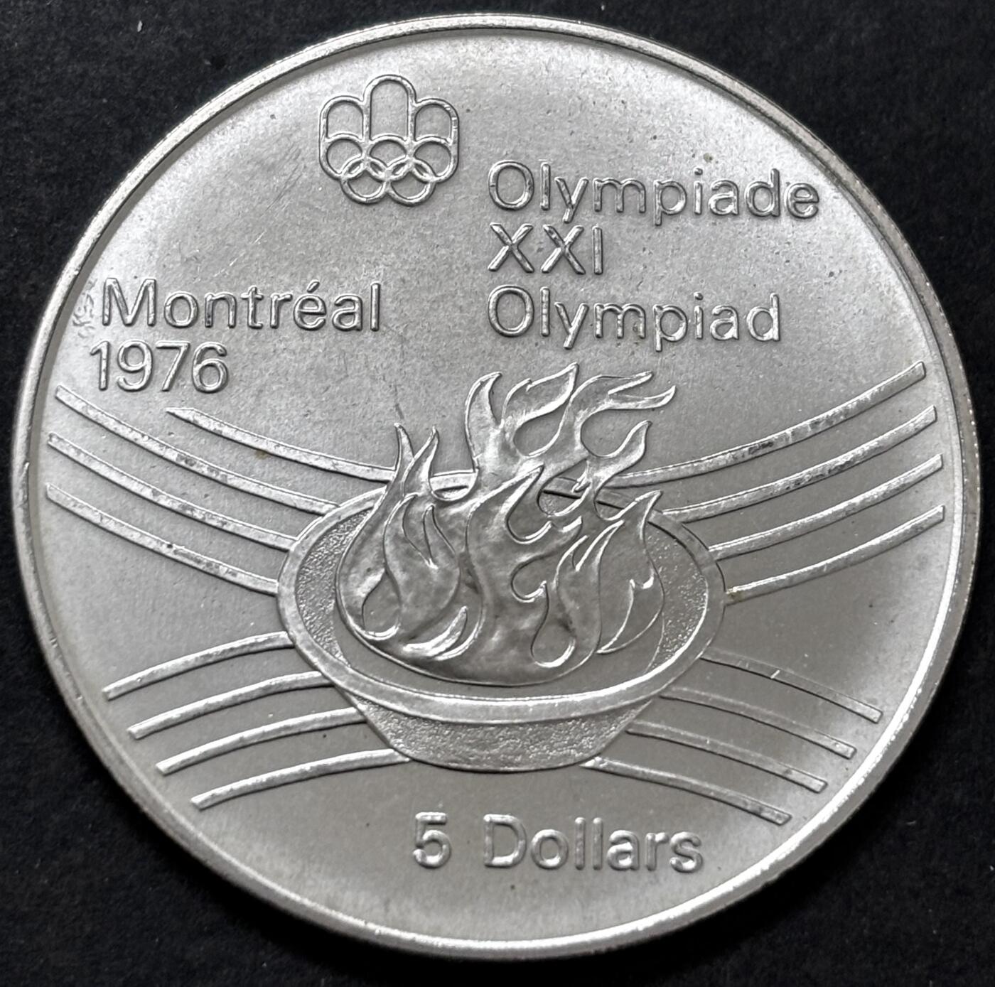文馨钱币收藏 迎新纳福2026新年第一场（第 287 场）金银老铜币拍卖 原光品相 1976 年加拿大蒙特利尔第 21 届夏季奥林匹克运动会火焰赛系列 5 元纪念大银币，24.3 克 925 高银，品相可评级
