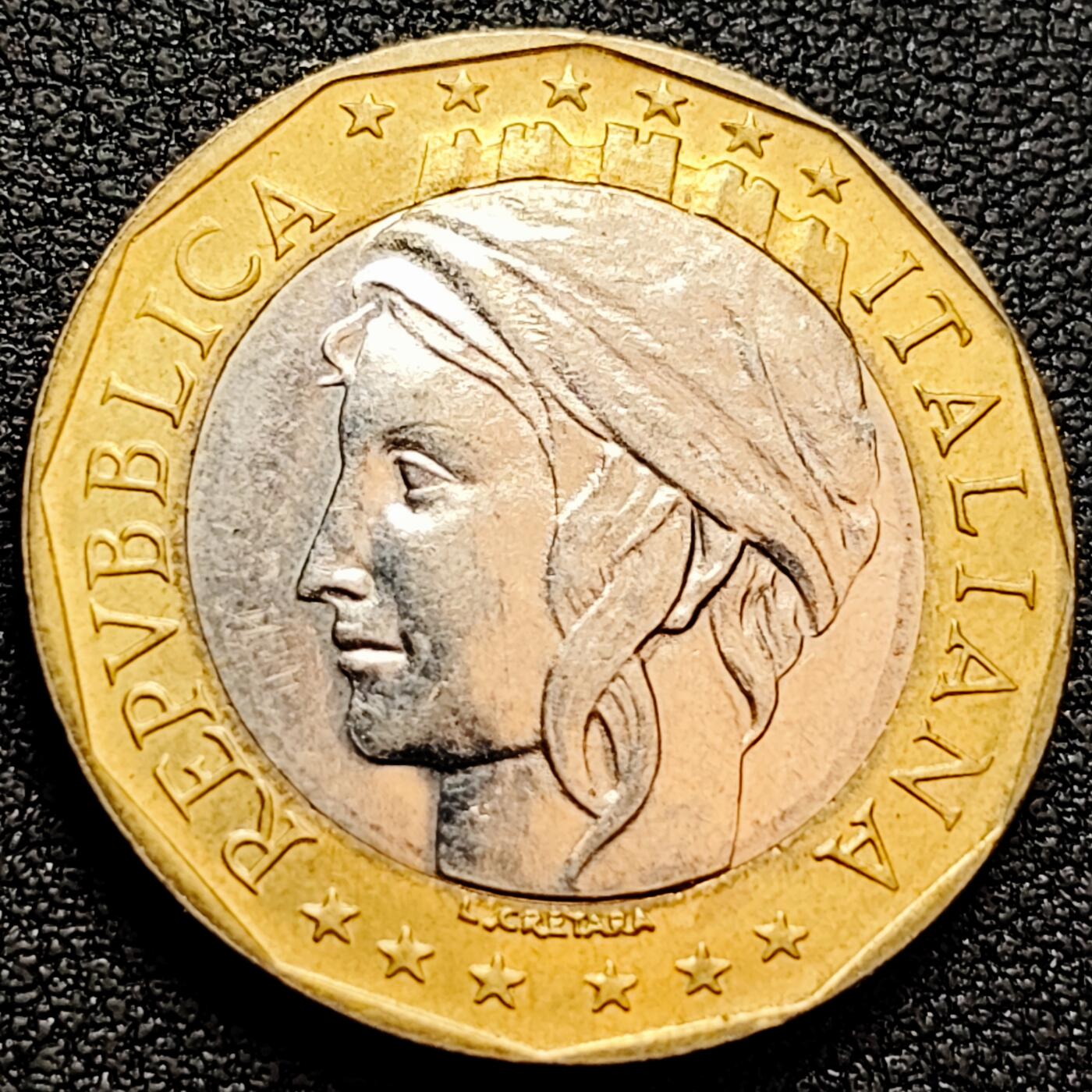 泉币菌-第160场-新年第三场 精品福利场 原光美品 地图错版 意大利1998年1000里拉双色币27mm 欧洲币