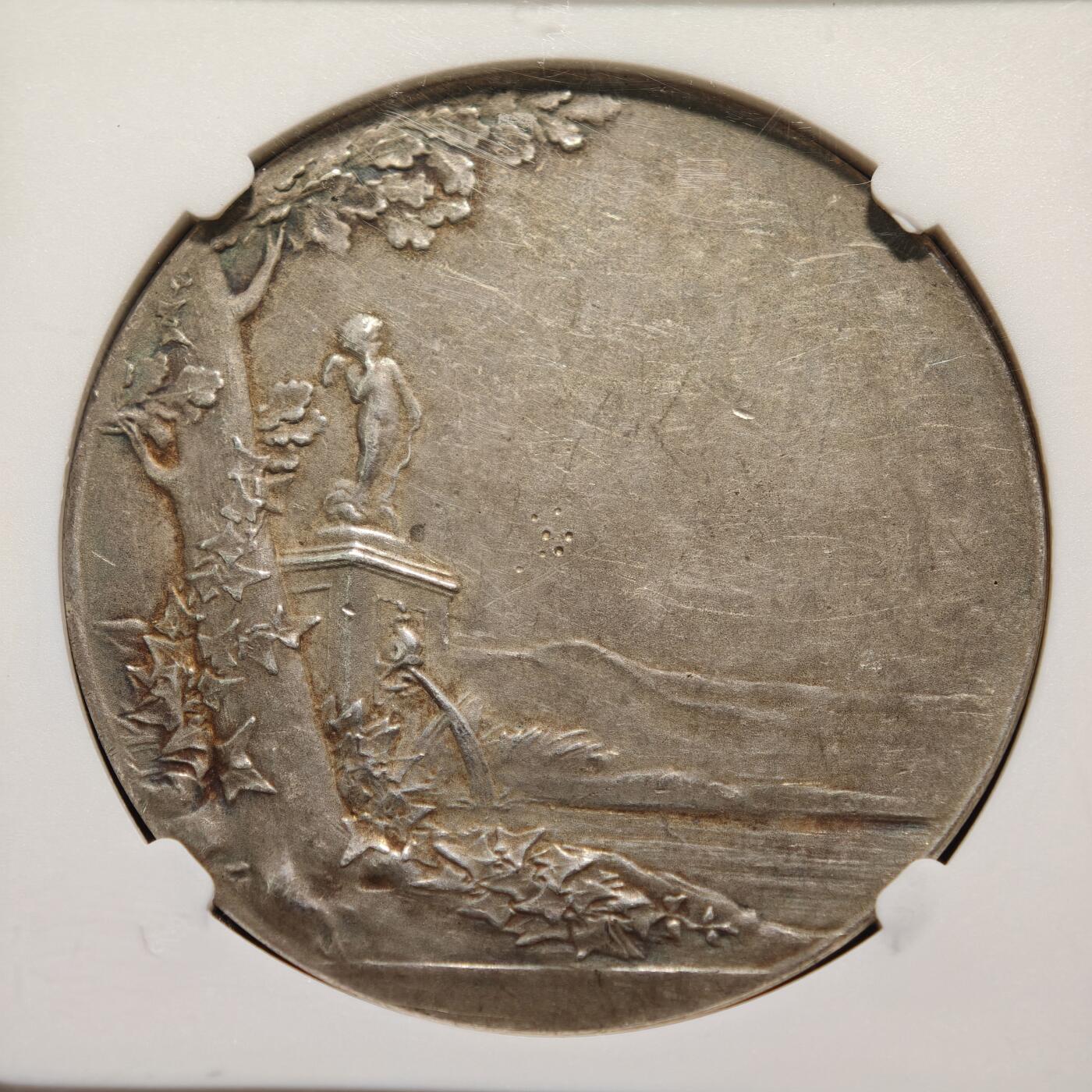 【德藏】世界币章拍卖第160期 1895年法国永恒的爱结婚纪念银章 名家罗蒂作品 NGC MS61 没有刻字 品相状态不错