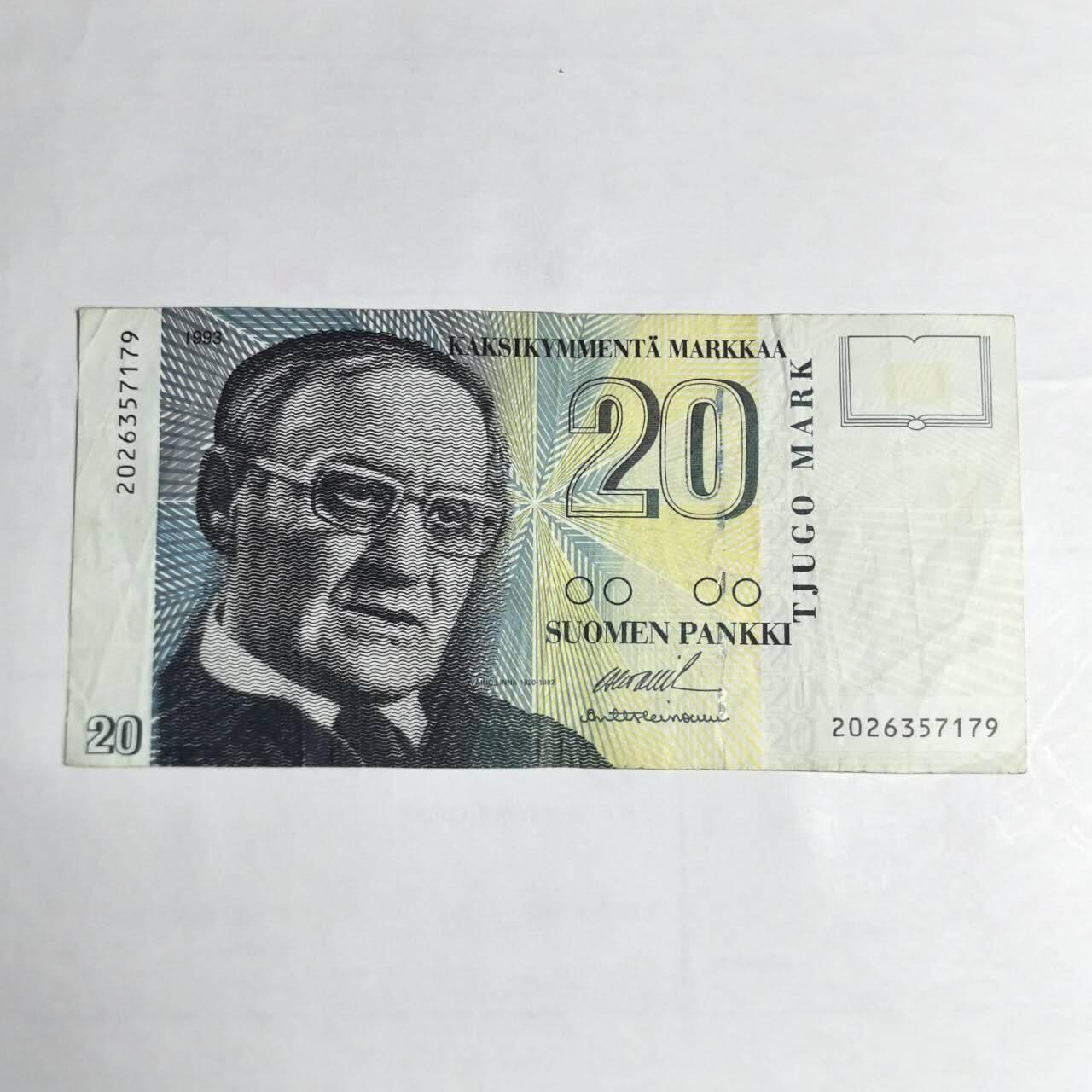 各国外币第106期 无佣金 芬兰20马克尾79（签名6）