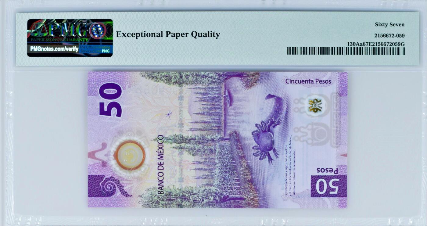 【Blue Auction】世界纸币精拍第771期——18级TOP拍卖/信誉/品质/专业/高效💫 【AA冠倒置号 获奖钞】墨西哥 2021年50比索 PMG67EPQ