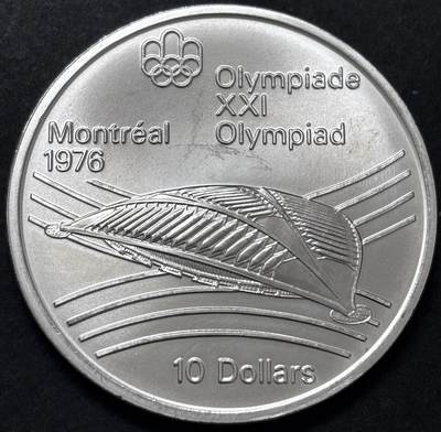 文馨钱币收藏 迎新纳福2026新年第一场（第 287 场）金银老铜币拍卖 - 原光品相 1976 年加拿大蒙特利尔第 21 届夏季奥林匹克运动会赛车场系列 10 元大型纪念银币 48.6 克 925 高银，品相可评级
