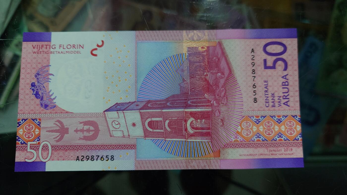 【新年五拍】世界钱币～微拍第226期暨2025年第66期   2019年阿鲁巴50元 全新绝品无4尾号658