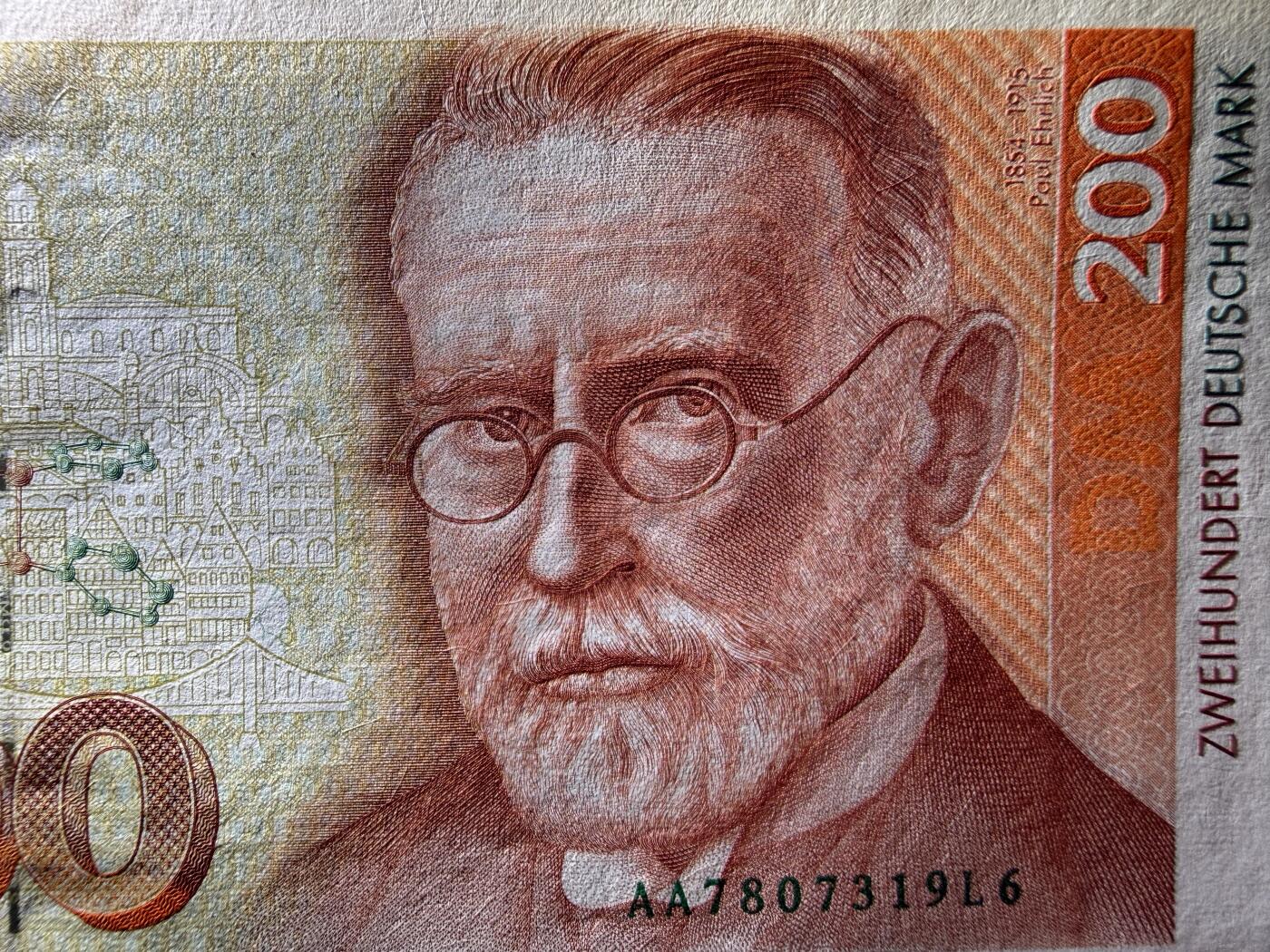 《艾美收藏》第227期-1.3周六外币黄金场-马年首拍 德国200马克 UNC 1989年 德国医学家埃尔利希 AA冠无4