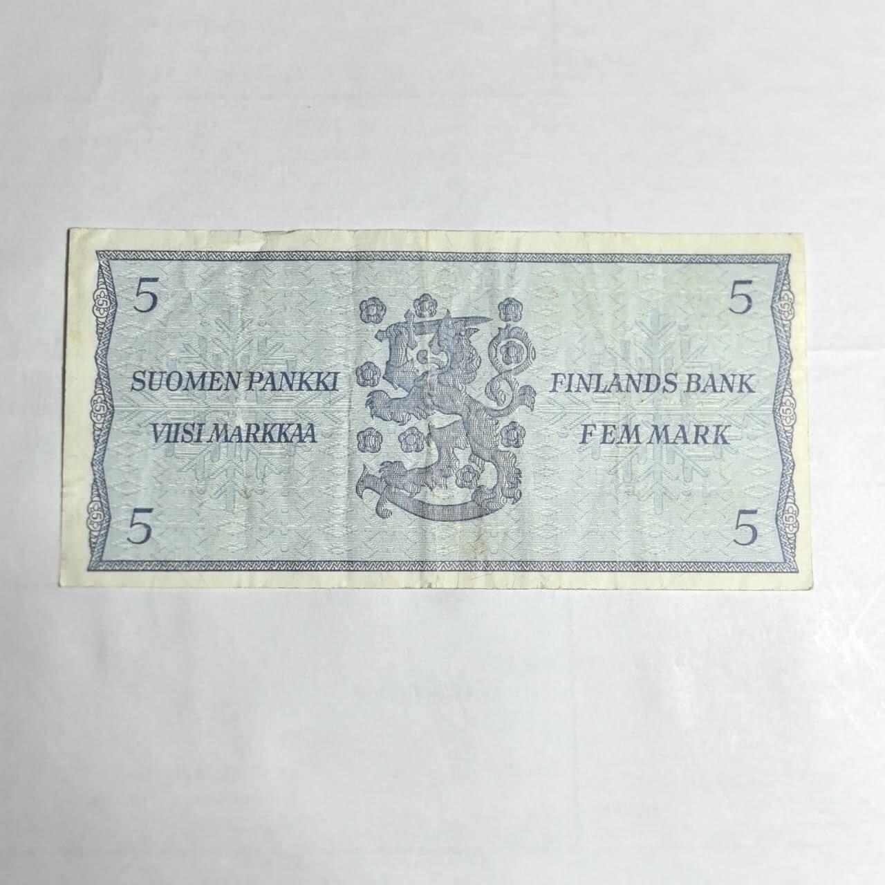 各国外币第106期 无佣金 芬兰5马克尾51（签名2）
