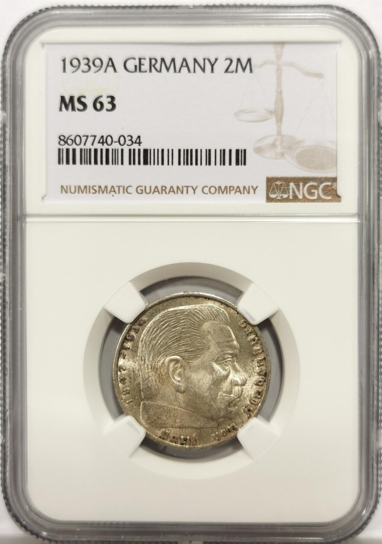 博洋堂“岁启嘉年”2026新年精品大拍专场暨第155期（全场包邮） NGC MS63 德国1939年A版兴登堡2马克银币 转光明显