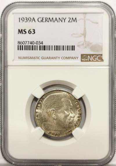 博洋堂“岁启嘉年”2026新年精品大拍专场暨第155期（全场包邮） - NGC MS63 德国1939年A版兴登堡2马克银币 转光明显
