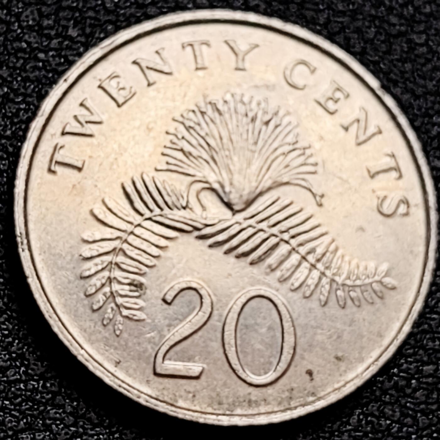 泉币菌-第160场-新年第三场 精品福利场 1990年 高币值 新加坡20分 绒球花 高盾徽版 直径21.36mm