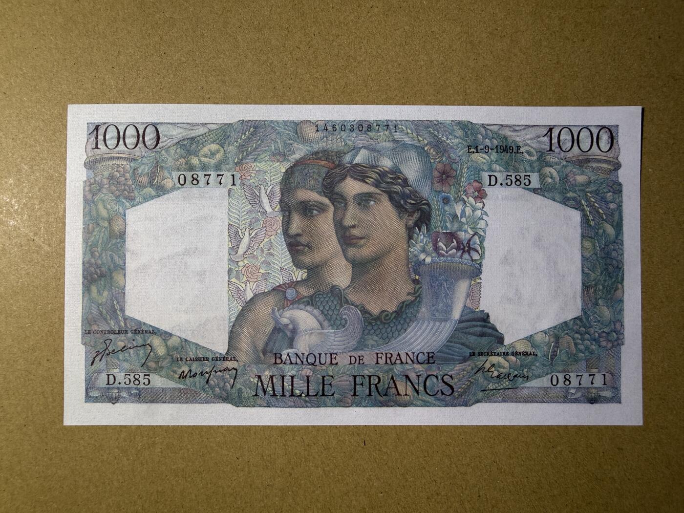 《艾美收藏》第227期-1.3周六外币黄金场-马年首拍 法国1000法郎 UNC 1949年老版本