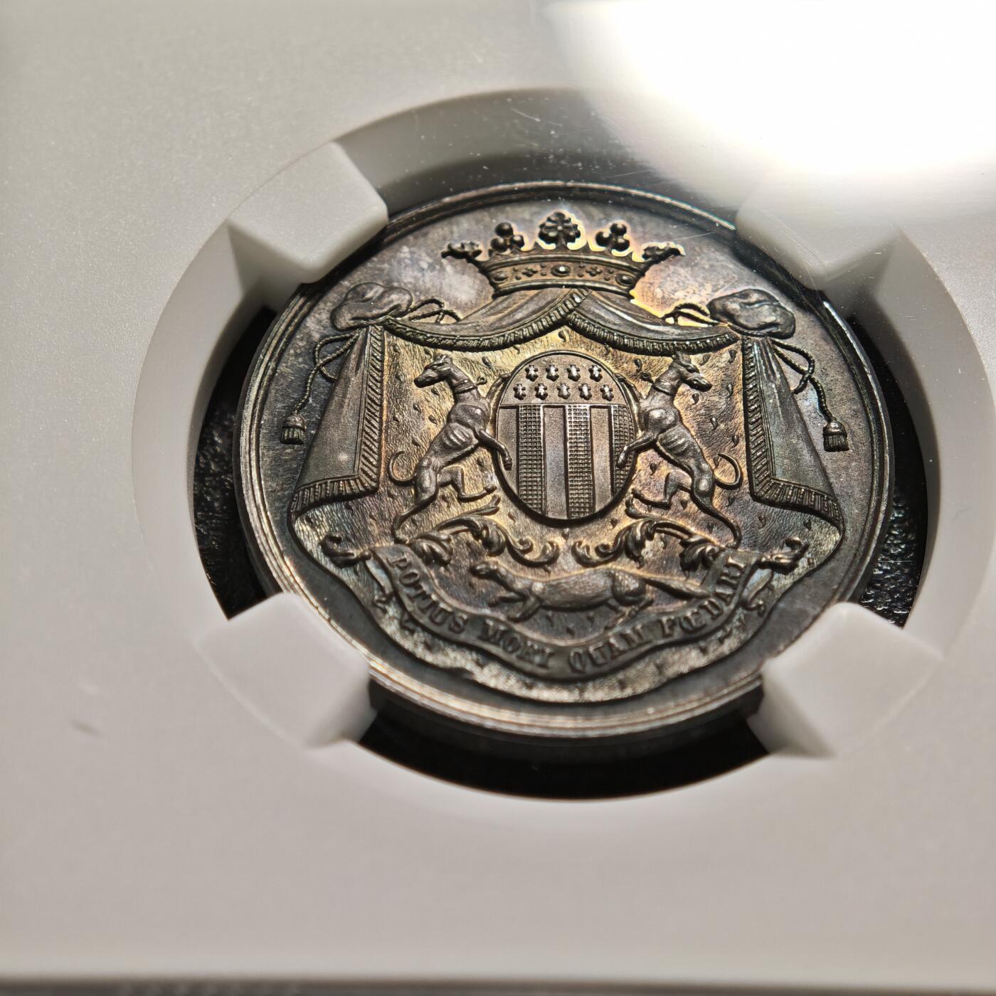 【德藏】世界币章拍卖第160期 19世纪 法国雷恩储蓄银行纪念银章代用币 NGC MS64 深邃原味老包浆 设计立体感十足