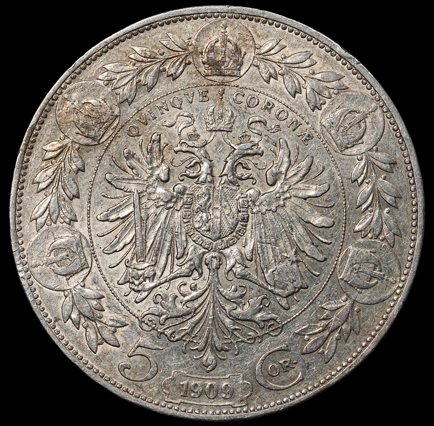 修遠堂世界钱币第一百期 1909年奥匈帝国5科罗纳银币 24.00g，含银90%