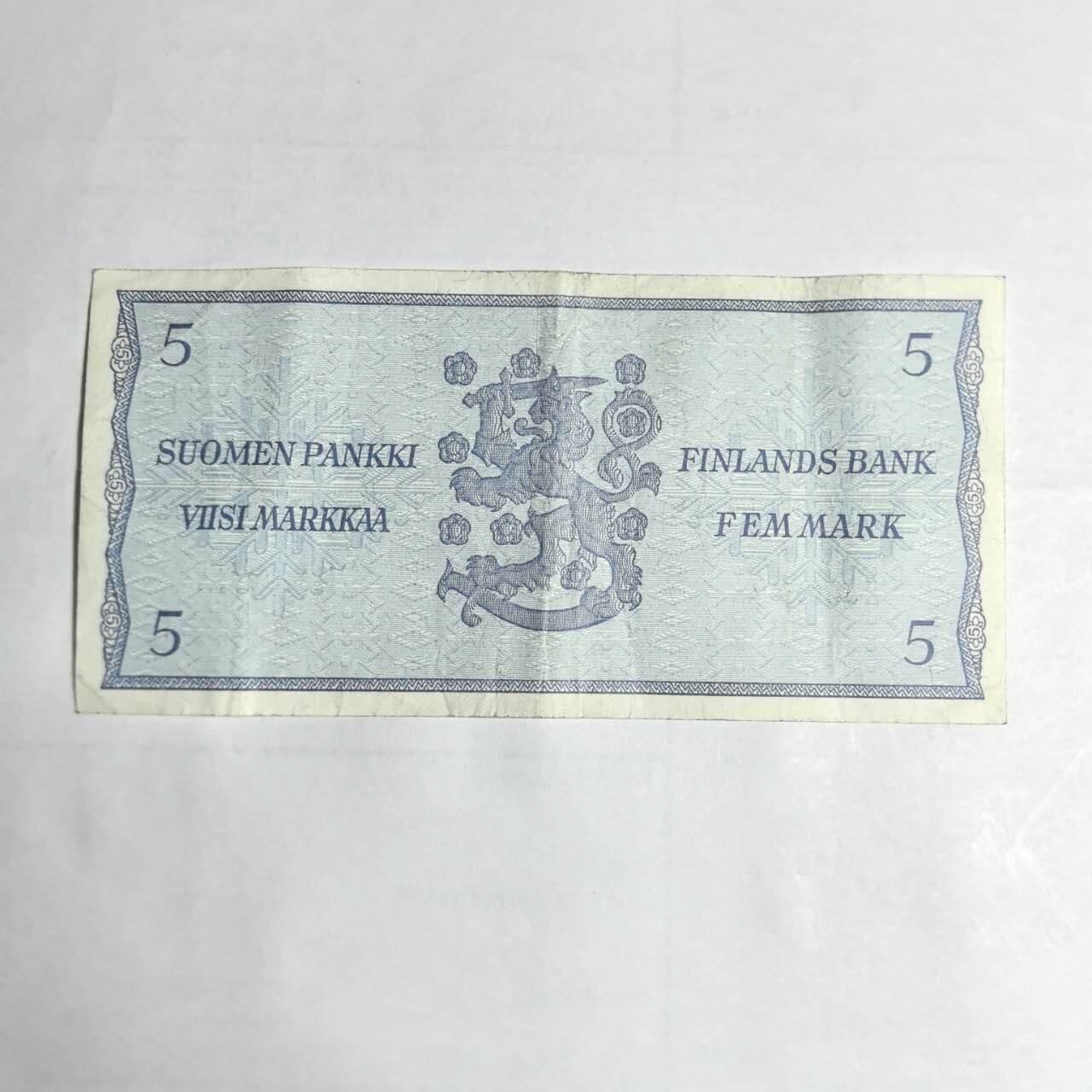 各国外币第106期 无佣金 芬兰5马克尾524（签名3）
