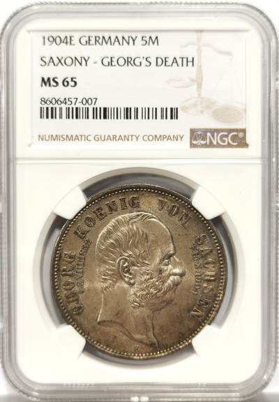 博洋堂“岁启嘉年”2026新年精品大拍专场暨第155期（全场包邮） - NGC MS65 德国萨克森1904年乔治国王逝世5马克银币，老五彩，状态非常！