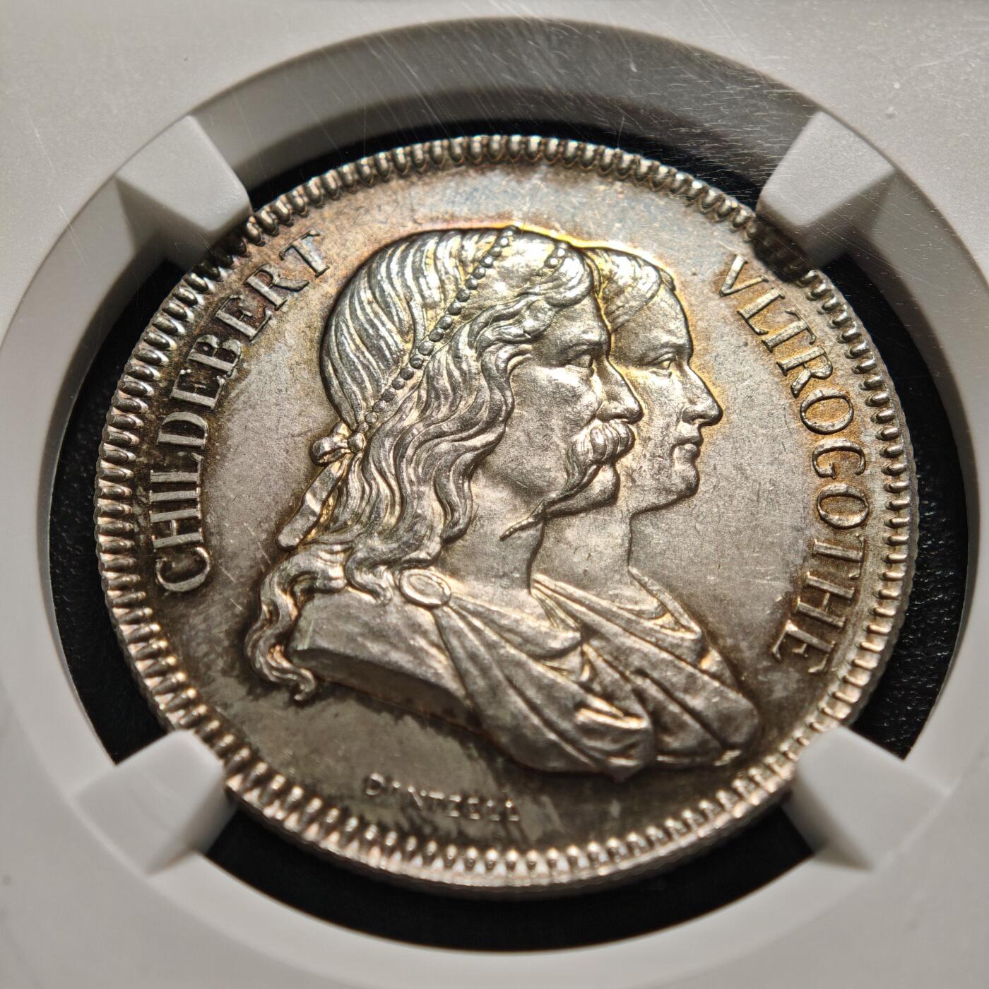 【德藏】世界币章拍卖第160期 19世纪 法国里昂市民医院圆形代用币银章 NGC MS65 环彩包浆