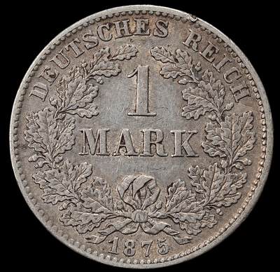修遠堂世界钱币第一百期 - 1875年德国1马克银币 D厂铭，5.51g，含银90%