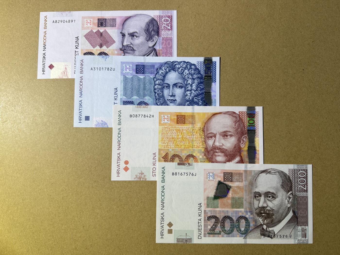 《艾美收藏》第227期-1.3周六外币黄金场-马年首拍 克罗地亚20-200库纳4张 UNC 2012年版